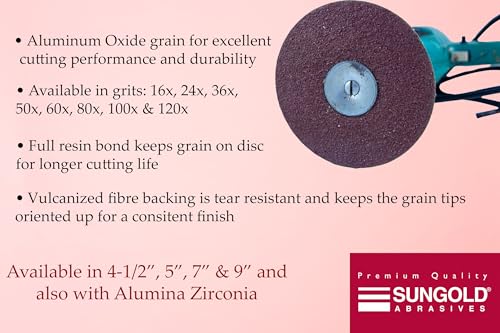Sungold Abrasives أقراص الألمنيوم أكسيد من صنغولد 17202 36 حبيبة (25 عبوة)، 5 × 7/8" فتحة مركزية - Image 2