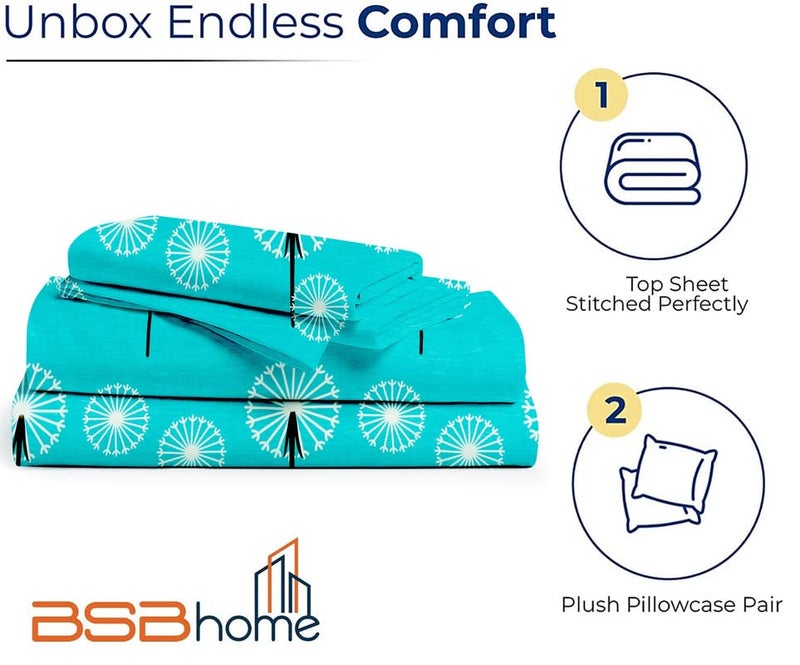 BSB مجموعة بي إس بي هوم كينغستون للأسرّة بحجم كينغ الفائق مع 2 غطاء وسادة بحجم كينغ | ملاءات ناعمة فاخرة، قابلة للتنفس، مقاومة للانكماش (3 قطع | 108x108 بوصة باللون الأزرق والأبيض، قطن) - Image 5