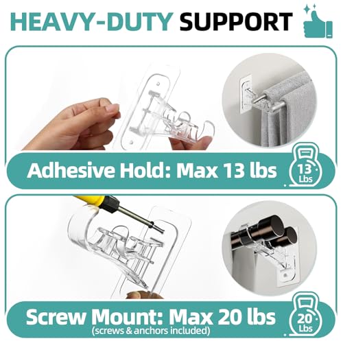 Antimbee 6-Pack Double Curtain Rod Bracket, Adhesive No Drilling Curtain Rod Holders, Double Brackets Stick Nail Free No Drill Curtain Hangers Hooks for Living Room, Bathroom, Kitchen - Image 5