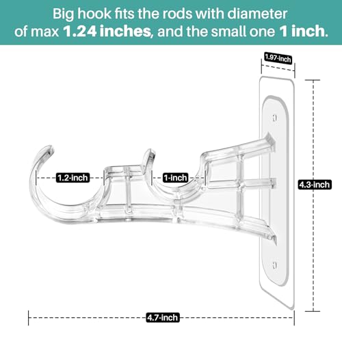 Antimbee 6-Pack Double Curtain Rod Bracket, Adhesive No Drilling Curtain Rod Holders, Double Brackets Stick Nail Free No Drill Curtain Hangers Hooks for Living Room, Bathroom, Kitchen - Image 3