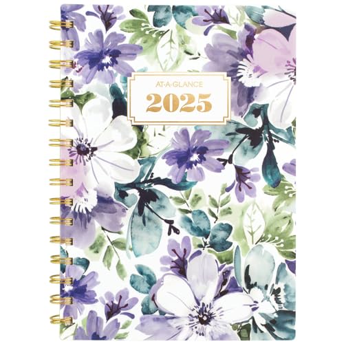 AT-A-GLANCE 2025 Planner, Weekly & Monthly, 5-1/2" x 8-1/2" Small, Badge, Floral (1722F-200-25) - Image 1