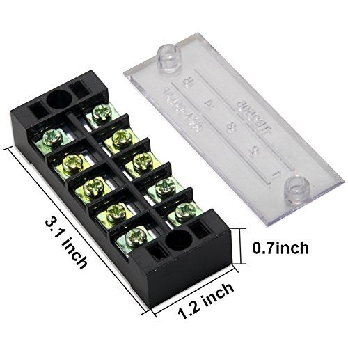 MILAPEAK Terminal Block and Strip - 10pcs (5 Sets) 5 Positions Dual Row 600V 25A Screw Terminal Blocks with Cover + 400V 25A 5 Positions Pre-Insulated Terminals Barrier Strips (Black & Red) - Image 2