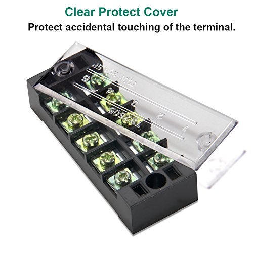 MILAPEAK Terminal Block and Strip - 10pcs (5 Sets) 5 Positions Dual Row 600V 25A Screw Terminal Blocks with Cover + 400V 25A 5 Positions Pre-Insulated Terminals Barrier Strips (Black & Red) - Image 3