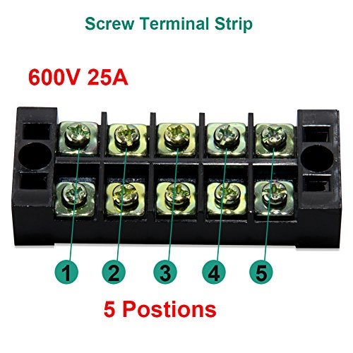 MILAPEAK Terminal Block and Strip - 10pcs (5 Sets) 5 Positions Dual Row 600V 25A Screw Terminal Blocks with Cover + 400V 25A 5 Positions Pre-Insulated Terminals Barrier Strips (Black & Red) - Image 4