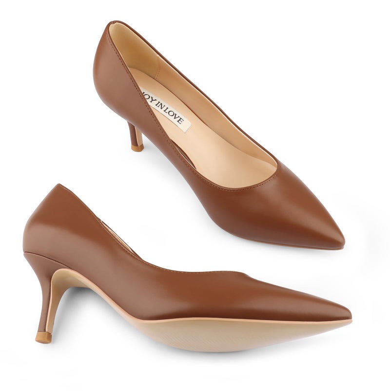 JOY IN LOVE Women's Shoes Low Heels Pointy Toe Kitten Heel Daily Pumps Brown Matte 9 US - Image 5