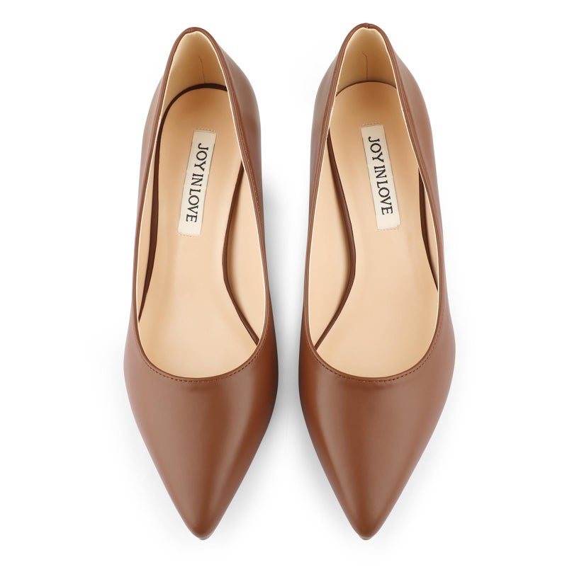 JOY IN LOVE Women's Shoes Low Heels Pointy Toe Kitten Heel Daily Pumps Brown Matte 9 US - Image 4