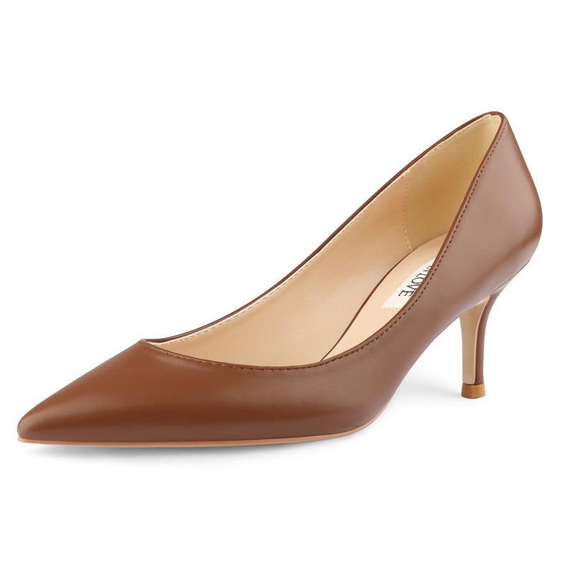 JOY IN LOVE Women's Shoes Low Heels Pointy Toe Kitten Heel Daily Pumps Brown Matte 9 US - Image 1