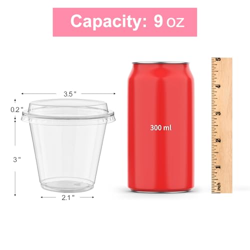 Qeirudu 50 Pack 9 Oz Clear Plastic Dessert Cups with Lids, Small Parfait Cups Mini Round Party Serving Cups for Cakes, Puddings, Fruits, Ice Creams, Dessert Shot Glasses - Image 2