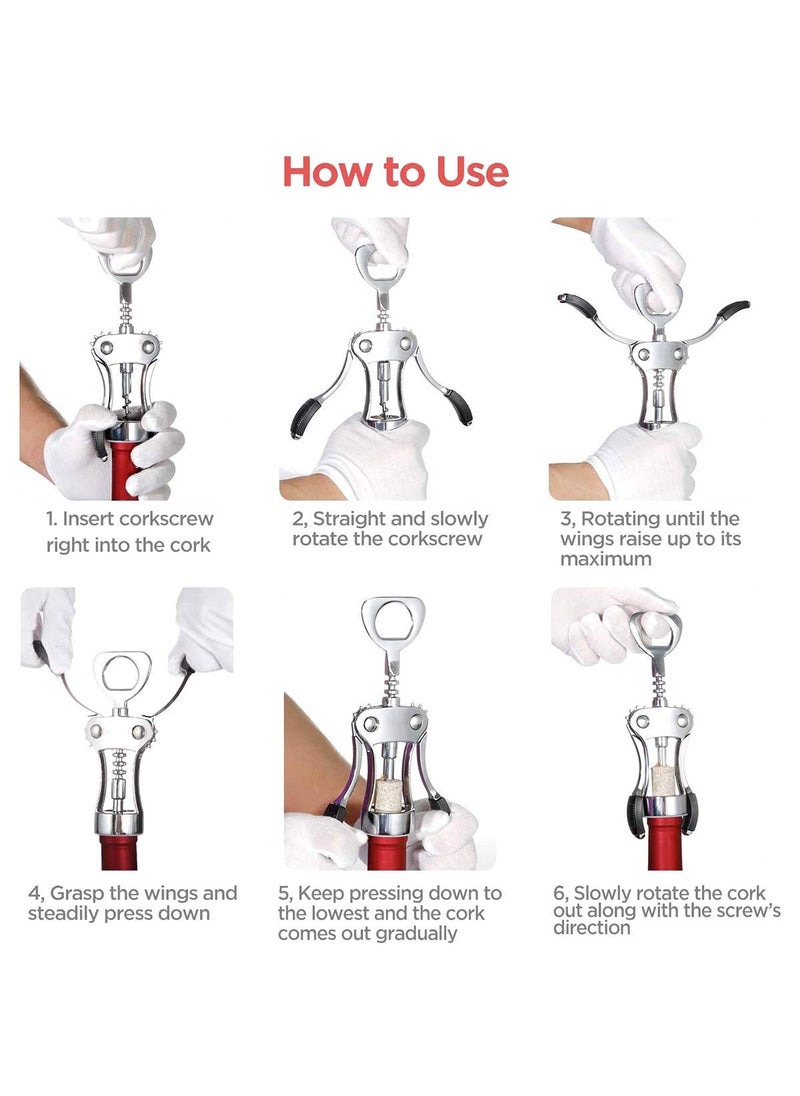 Kagbeni Kagbeni Wing Corkscrew Wine Bottle Opener Set Zinc Alloy Luxury Waiter Corkscrew with Stopper Heavy Duty Stainless Steel Manual Lever Design for All Cork Stoppered and Beer Cap Bottles  - Image 4