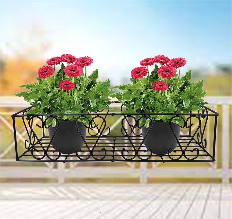 D&V ENGINEERING - Creative in innovation D&V Engineering Freestanding Balcony Railing Plant Shelf | Single-Tier Metal Pot Holder for Indoor Outdoor Plant Display | Garden & Home Space-Saving Flower Stand | Fixed Hanger | Black - Image 1