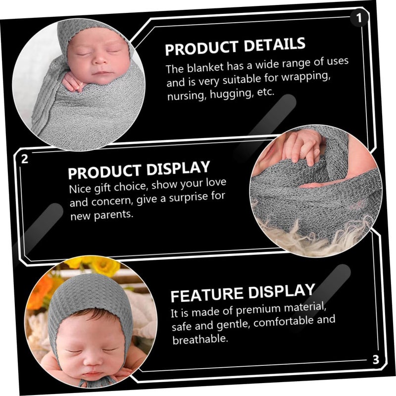 Newborn and Hat Set for Photography, Lightweight Grey Cotton Wrap, 2pcs Newborn Photo Prop for Photoshoot - Image 4