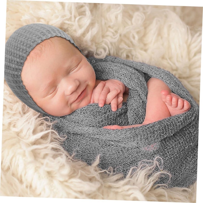 Newborn and Hat Set for Photography, Lightweight Grey Cotton Wrap, 2pcs Newborn Photo Prop for Photoshoot - Image 5