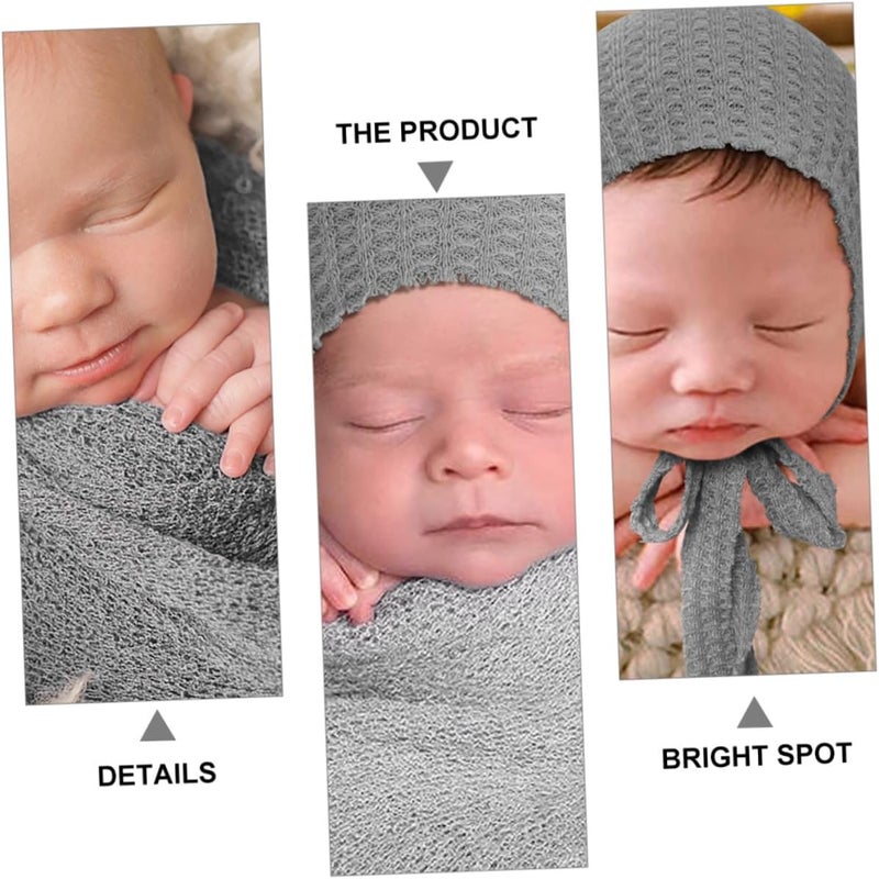 Newborn and Hat Set for Photography, Lightweight Grey Cotton Wrap, 2pcs Newborn Photo Prop for Photoshoot - Image 3
