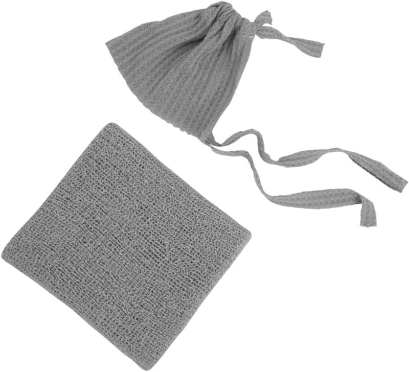 Newborn and Hat Set for Photography, Lightweight Grey Cotton Wrap, 2pcs Newborn Photo Prop for Photoshoot - Image 1
