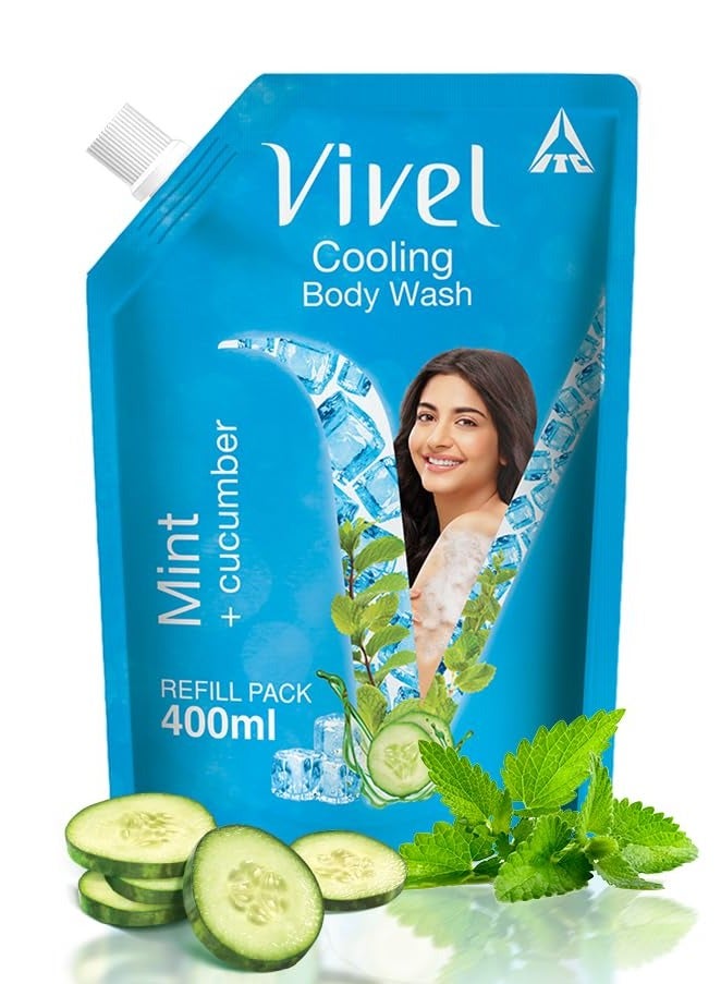 Vivel Body Wash Mint and Cucumber Shower Creme , Liquid Refill Pouch - Image 1