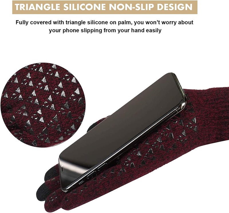 REFFER Latest Stylish Winter Woolen Beanie Cap Scarf (Fur Inside) and Touchscreen Gloves Set for Men and Women Stretch Warm Winter Cap (Maroon 88) - Image 3
