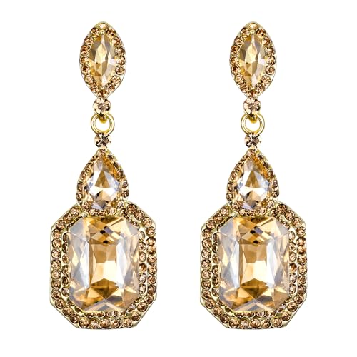 BriLove Women's Wedding Bridal Dangle Earrings Emerald Cut Crystal Infinity Figure 8 Chandelier Champagne - Image 5