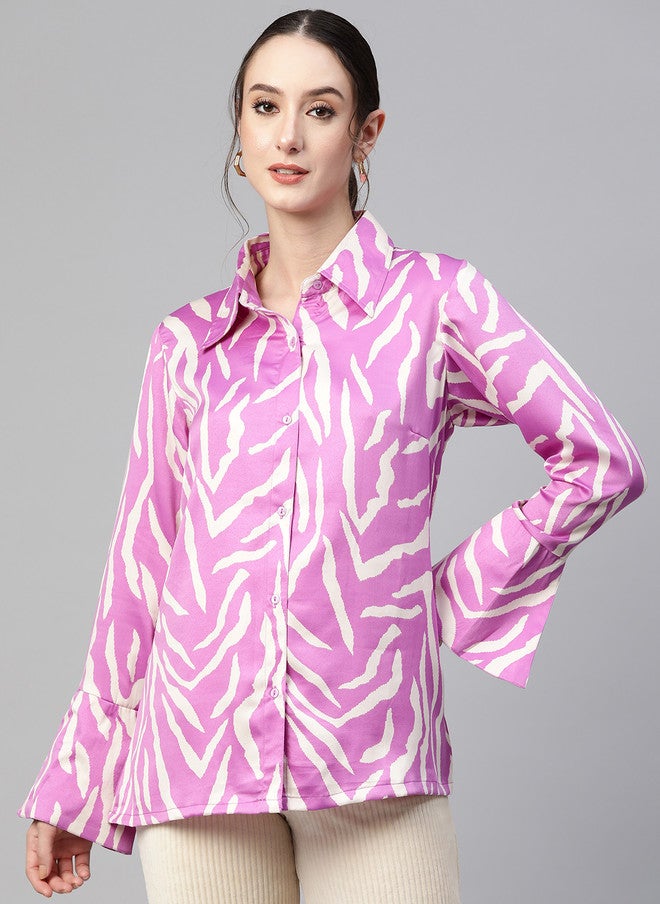 PlusS Violet Abstract Printed Casual Shirt for Women - Image 4