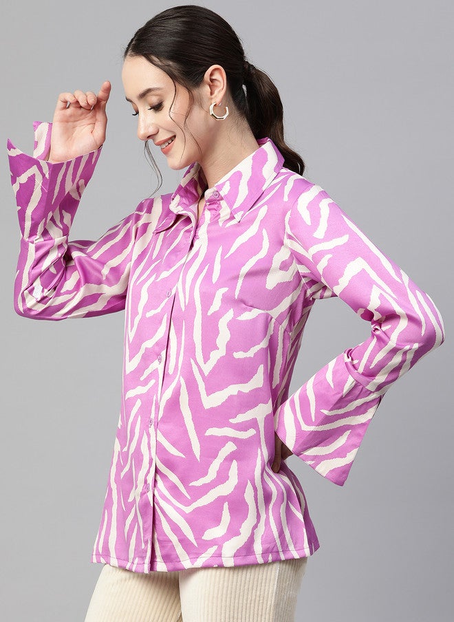 PlusS Violet Abstract Printed Casual Shirt for Women - Image 1