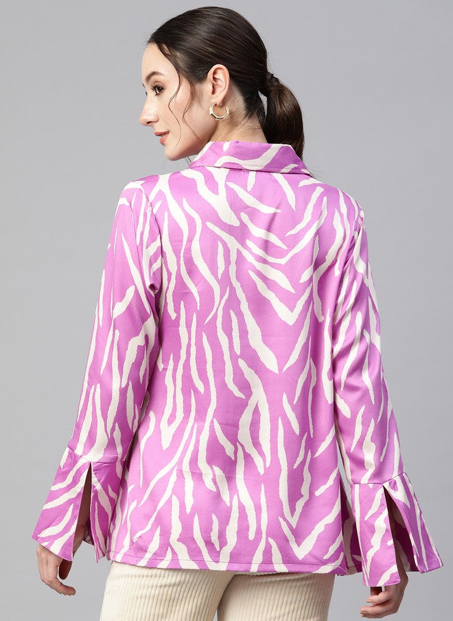 PlusS Violet Abstract Printed Casual Shirt for Women - Image 5
