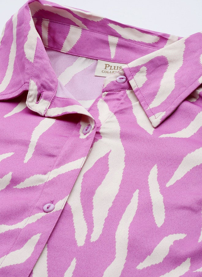 PlusS Violet Abstract Printed Casual Shirt for Women - Image 2