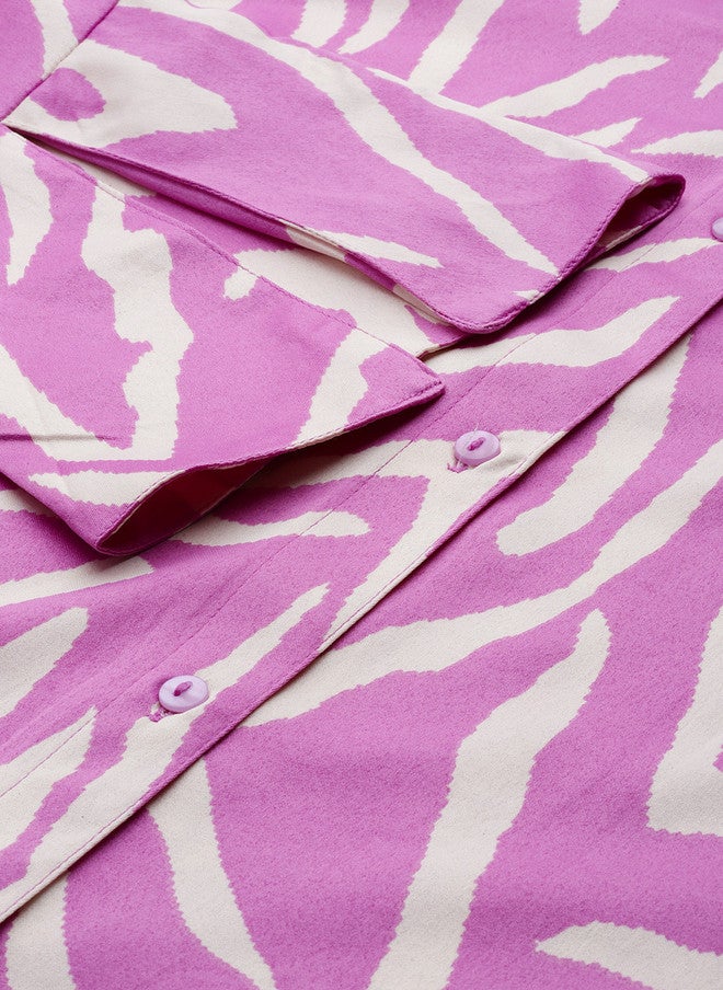 PlusS Violet Abstract Printed Casual Shirt for Women - Image 3