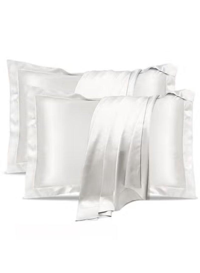 fantasize Natural Mulberry Silk Pillowcase, 2 Pack 50 x 75 cm Soft Smooth Cooling Silk Pillow Covers, Premium Grade Both Side 600 Thread Count Silk Pillowcase for Hair and Skin Health, White - Image 1