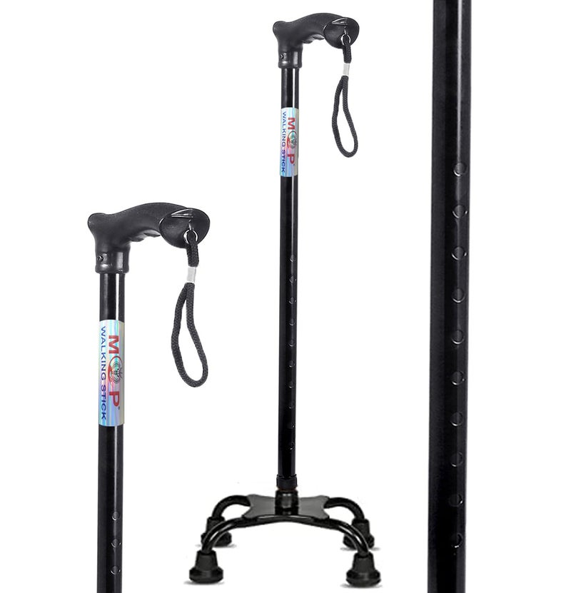 MCP Quadripod Height Adjustable Aluminium Four Legged Walking Stick for Men, Women, Old People Senior Citizens Patients Support, Trekking 4 Leg Cane Stick (Black) - Image 1