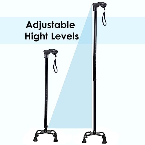MCP Quadripod Height Adjustable Aluminium Four Legged Walking Stick for Men, Women, Old People Senior Citizens Patients Support, Trekking 4 Leg Cane Stick (Black) - Image 5