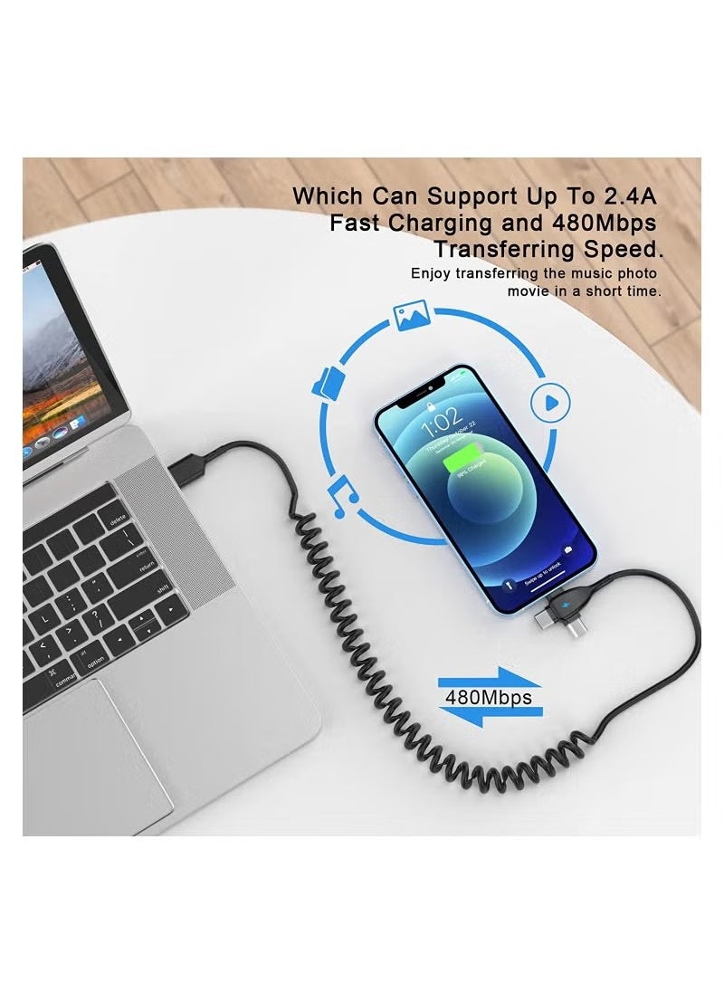 Generic 3 in 1 Coiled Lightning Cable for Car Coil iPhone Charger Cable, USB Cable Fast Charger Compatible with Lightning Type-C Micro USB for iPhone 14 13 12 11 XS XR X 8 7 Support iOS Android Tablets PC  - Image 2