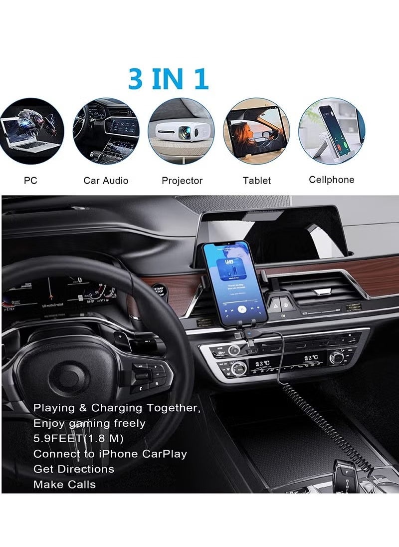 Generic - 3 in 1 Coiled Lightning Cable for Car Coil iPhone Charger Cable, USB Cable Fast Charger Compatible with Lightning Type-C Micro USB for iPhone 14 13 12 11 XS XR X 8 7 Support iOS Android Tablets PC - Image 1