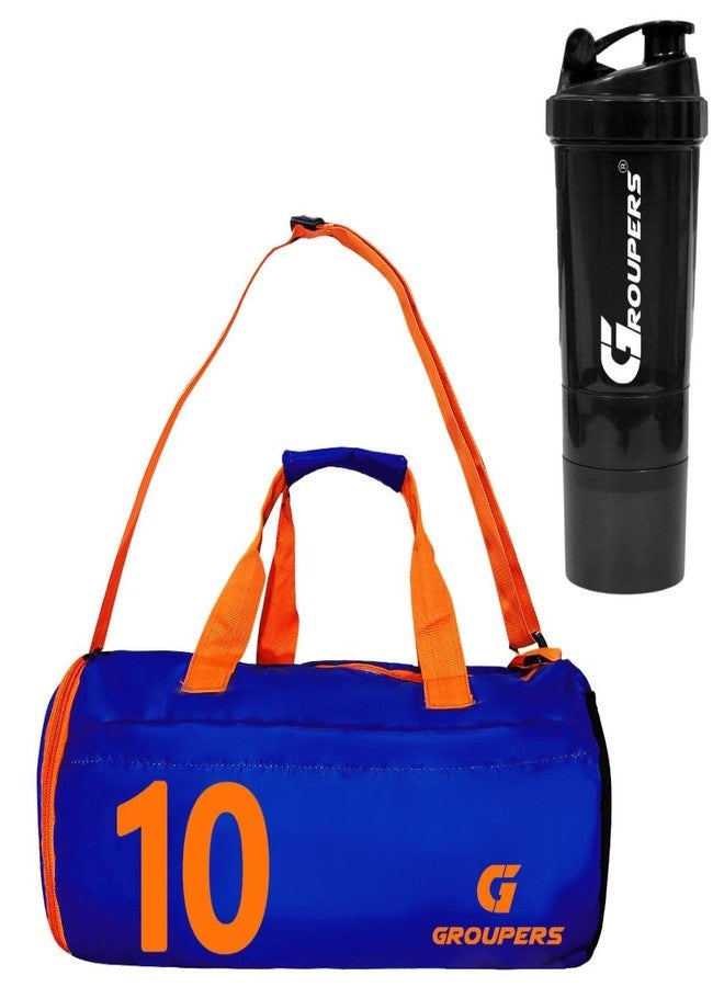 Groupers 20-25L Foldable Gym Bag Combo - Blue Duffle (43×25×23 cm) with Shoe Compartment + 500ml Shaker, Lightweight Water-Resistant Travel & Overnight Weekender Bag for Men & Women - Image 1