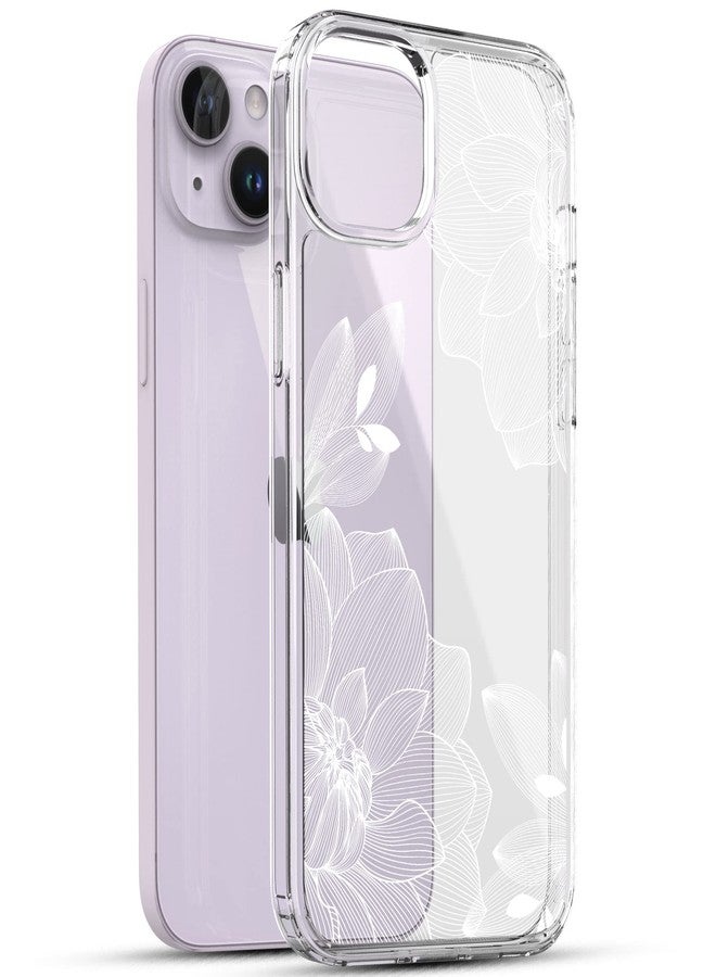 RANZ iPhone 14 Case, Anti-Scratch Shockproof Series Clear Hard PC + TPU Bumper Protective Cover Case for iPhone 14 (6.1") - White Lace Chrysanthemum - Image 3