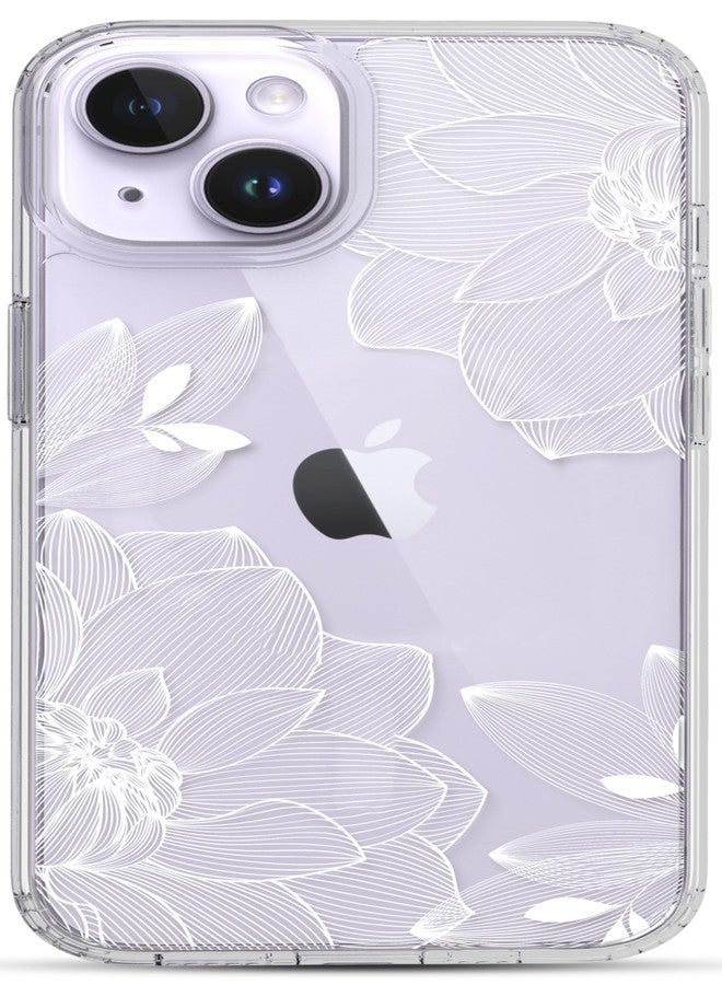 RANZ iPhone 14 Case, Anti-Scratch Shockproof Series Clear Hard PC + TPU Bumper Protective Cover Case for iPhone 14 (6.1") - White Lace Chrysanthemum - Image 1