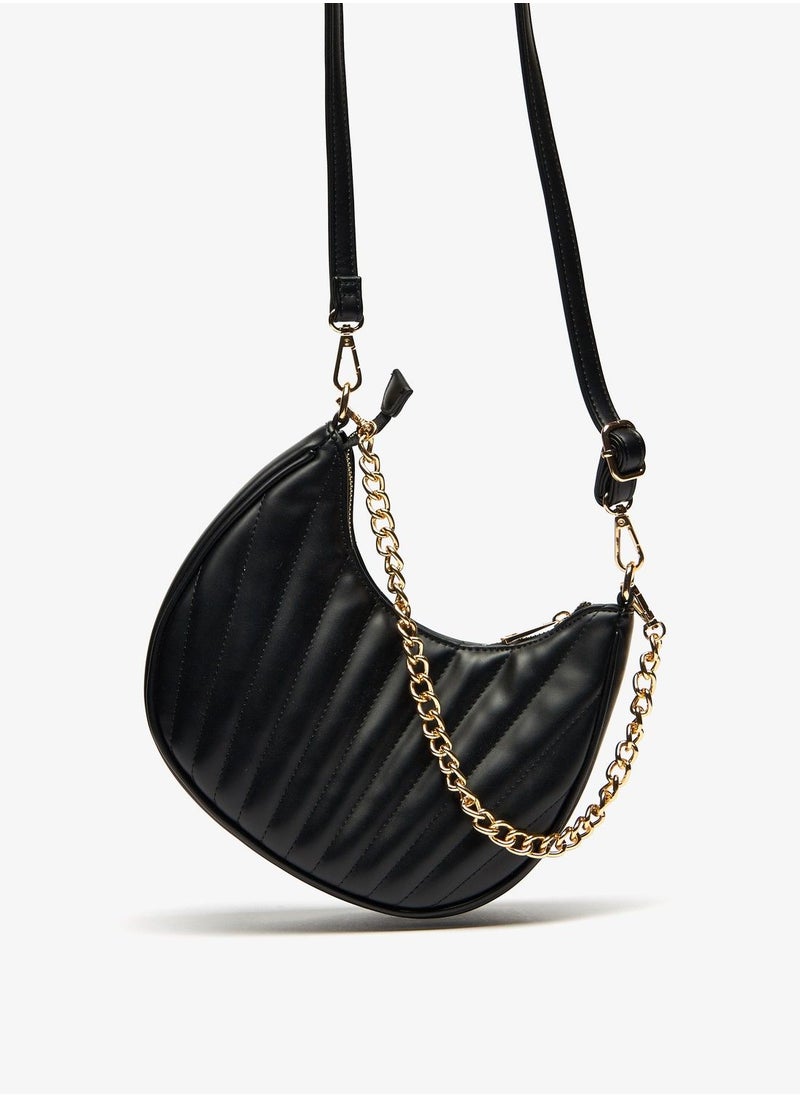 shoexpress - Textured Shoulder Bag with Zip Closure and Chain Detail - Image 1