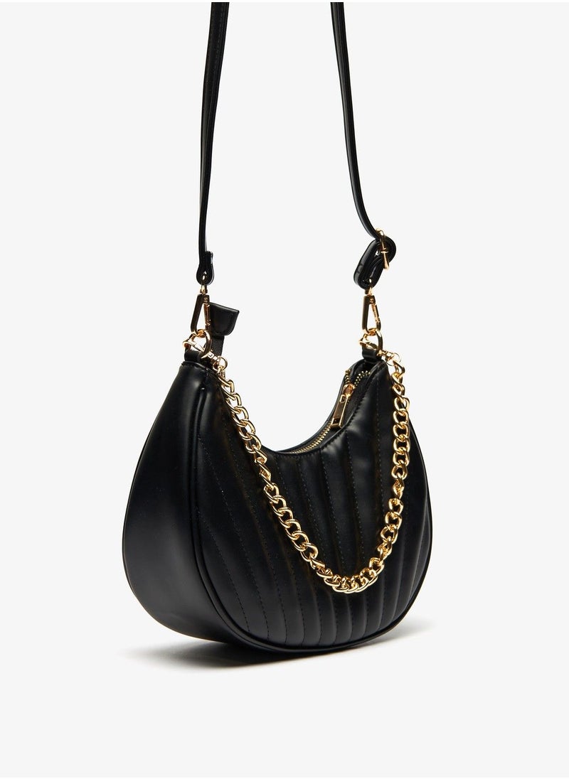 shoexpress - Textured Shoulder Bag with Zip Closure and Chain Detail - Image 1