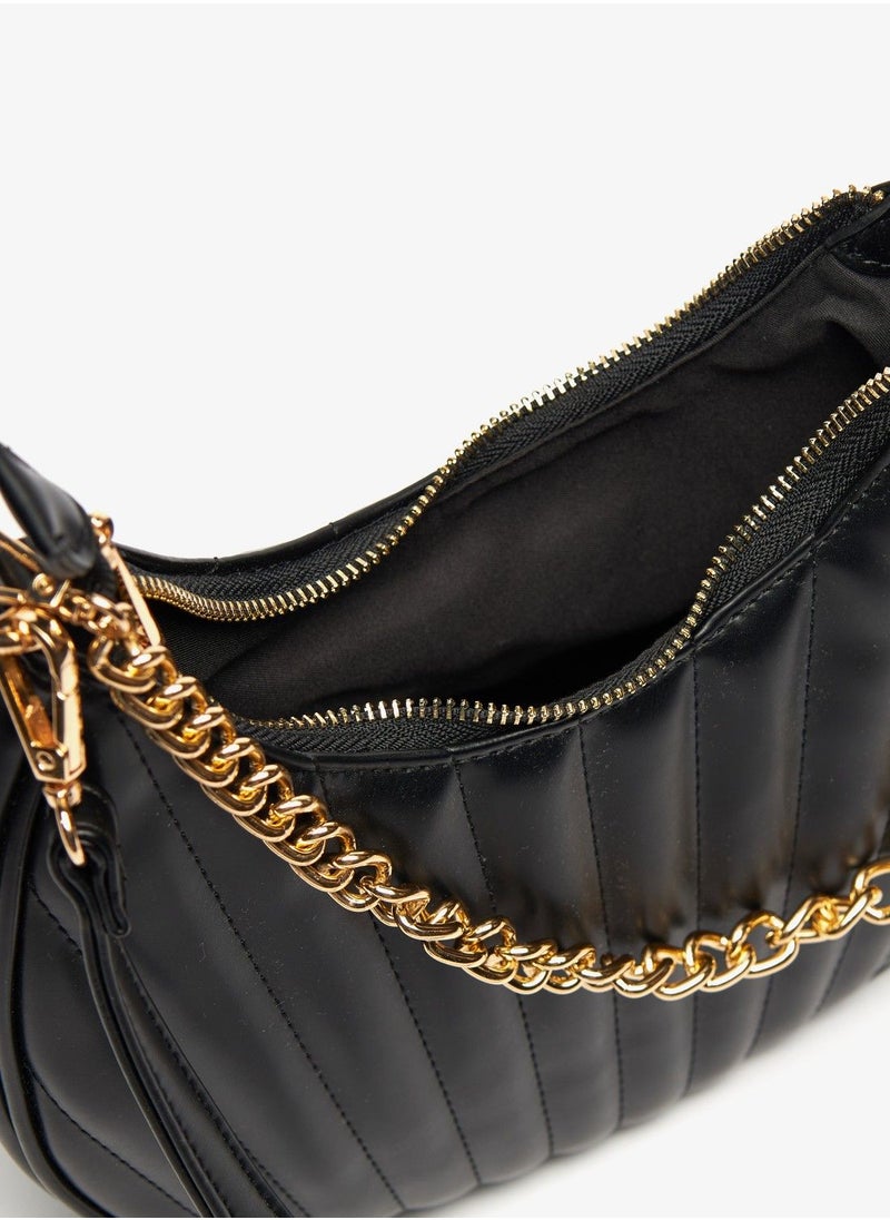 shoexpress - Textured Shoulder Bag with Zip Closure and Chain Detail - Image 1