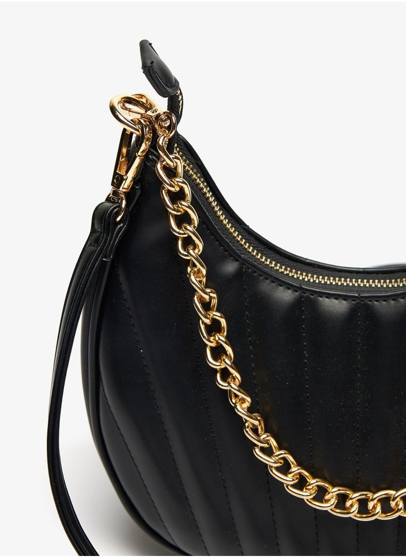 shoexpress - Textured Shoulder Bag with Zip Closure and Chain Detail - Image 1