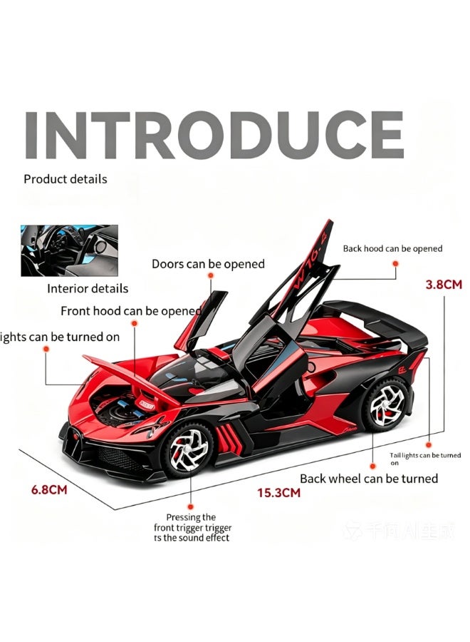 Bugatti High-Detail Alloy Car Model with Realistic Lighting & Sound Effects, 1:32 Scale Die-Cast Vehicle, Collectible Display Model for Adults & Kids - Image 2