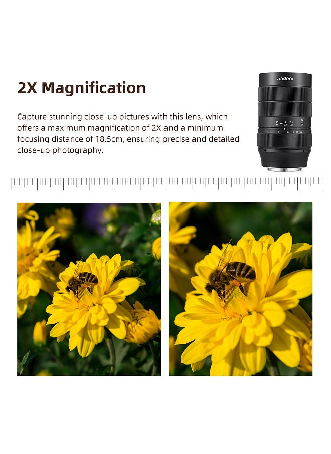 ANDOER - 60mm Fixed Focus Camera Lens Full Frame Camera Prime Lens F2.8 Large Aperture Manual Focus 2X Magnification with E-Mount 7 Groups 10 Elements - Image 1