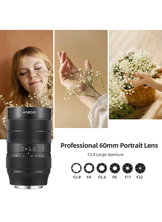 ANDOER - 60mm Fixed Focus Camera Lens Full Frame Camera Prime Lens F2.8 Large Aperture Manual Focus 2X Magnification with E-Mount 7 Groups 10 Elements - Image 1