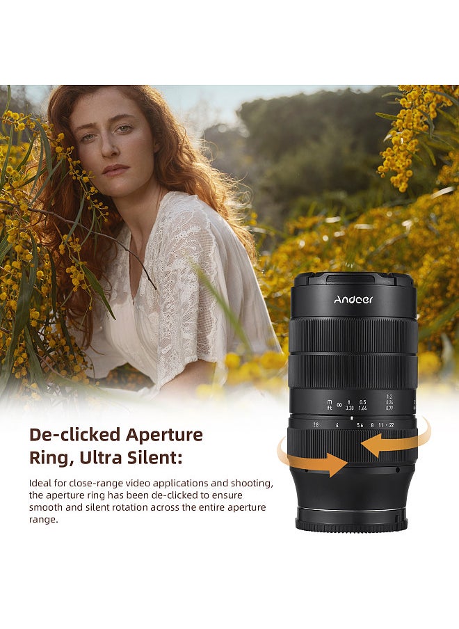 ANDOER - 60mm Fixed Focus Camera Lens Full Frame Camera Prime Lens F2.8 Large Aperture Manual Focus 2X Magnification with E-Mount 7 Groups 10 Elements - Image 1