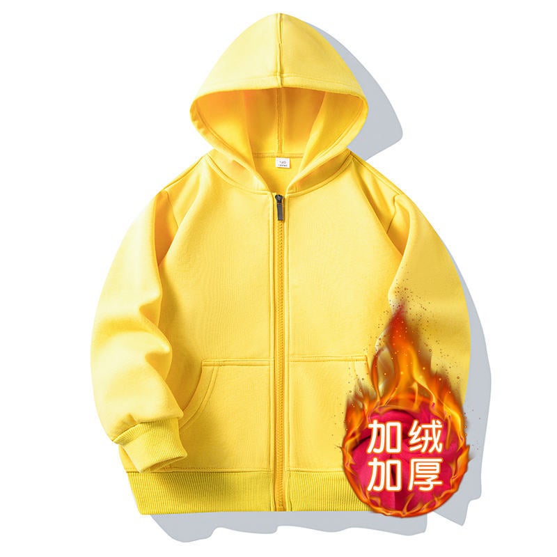 Children'S Velvet Thickened Zipper Sweater Cotton Hooded Cardigan Long Sleeve Jacket Activity Clothes Class Clothes Custom Logo - Image 1