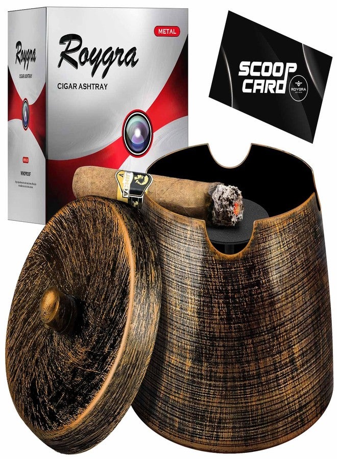 roygra Ash Tray with Lid, Outdoor Cigar Ashtray for Outside Patio, Metal Cigar Ashtrays Outdoors with 4 Holder, Cigars Smoking Accessories, Large Smokeless Home Décor, Ashtrays for Smokers Indoor - Image 1