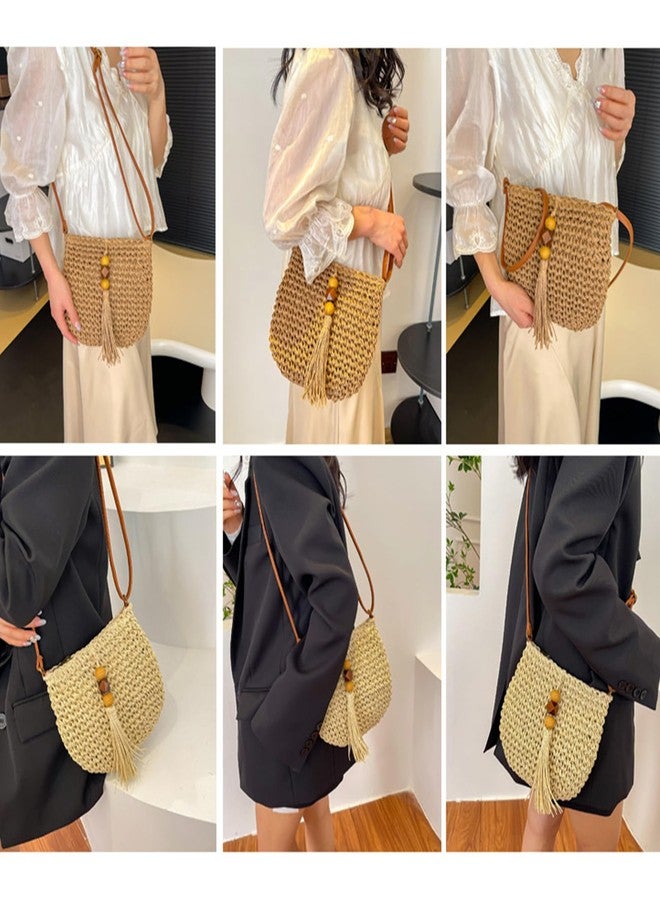 Busnos Small Summer Beach Bags Straw Beach Bag Woven Purse Womens Small Handbag Shoulder Purse Straw Clutch Purses for Women Cute Beige Shoulder Bag - Image 4