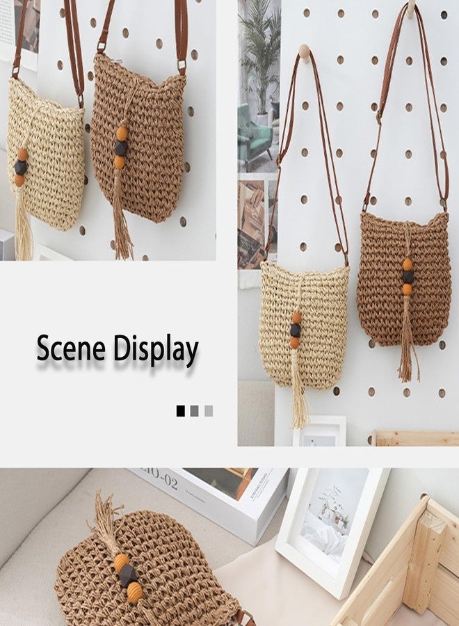 Busnos Small Summer Beach Bags Straw Beach Bag Woven Purse Womens Small Handbag Shoulder Purse Straw Clutch Purses for Women Cute Beige Shoulder Bag - Image 5