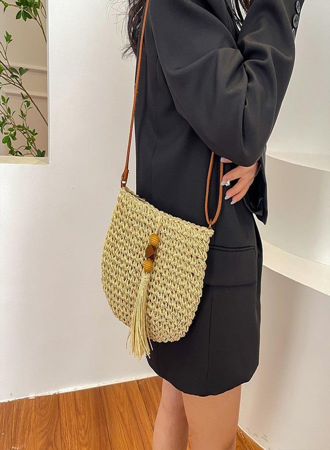 Busnos Small Summer Beach Bags Straw Beach Bag Woven Purse Womens Small Handbag Shoulder Purse Straw Clutch Purses for Women Cute Beige Shoulder Bag - Image 2