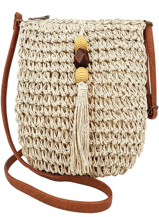 Busnos Small Summer Beach Bags Straw Beach Bag Woven Purse Womens Small Handbag Shoulder Purse Straw Clutch Purses for Women Cute Beige Shoulder Bag - Image 1