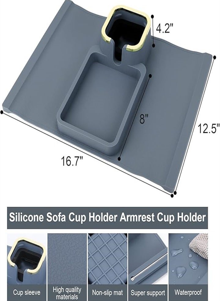 Generic Sofa cup holder tray, silicone sofa armrest tray, high temperature resistant and non-slip, sofa coaster recliner beverage holder, used to place remote control/snacks/mobile phone, gift for family and friends  - Image 1