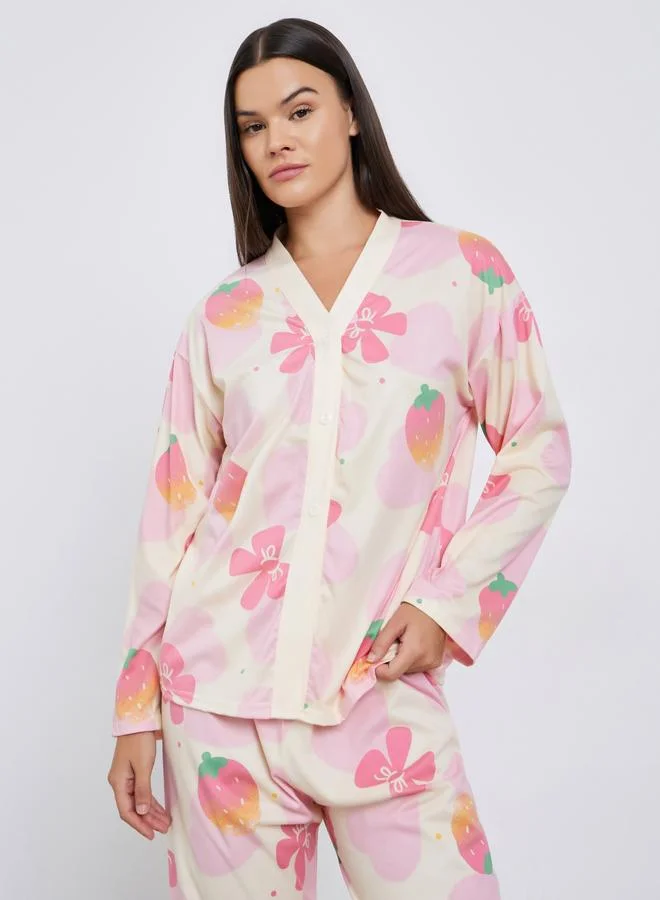 Styli Styli Floral Print Shirt and Pyjama Set